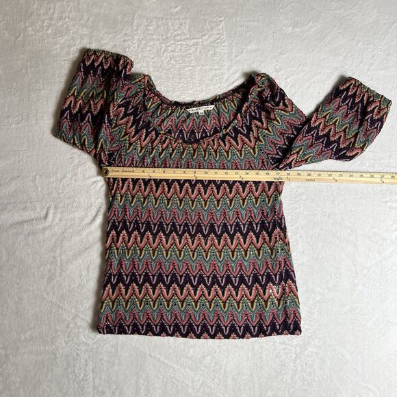 Trina Turk Women’s Knit Blouse Sz M Multicolor Vibrant Boho Gypsy Hippie Rainbow - Picture 5 of 8